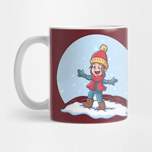 Little girl and snow Mug